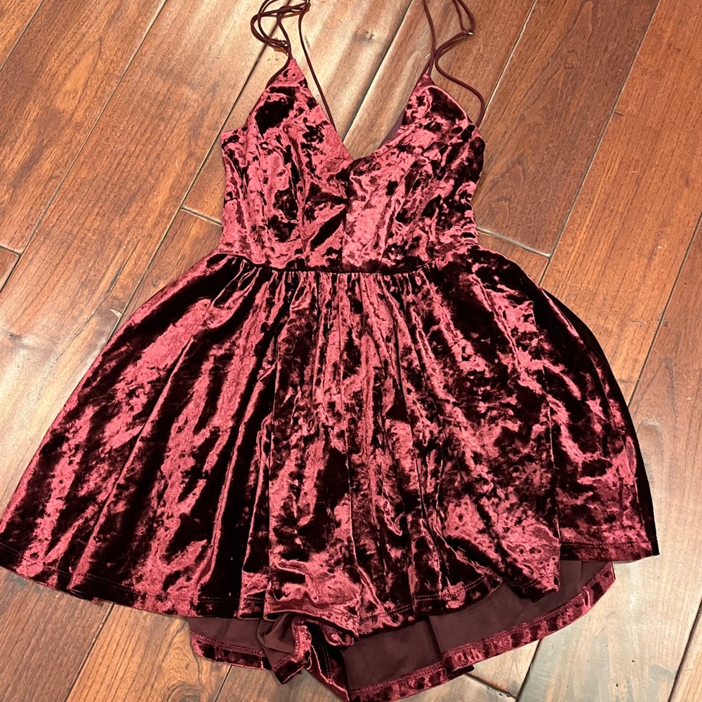 Urban outfitters. Velvet Burgundy Spaghetti Strap romper.